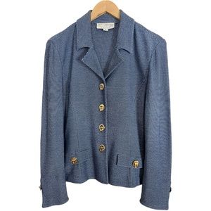 St John Blue Santa Knit Blazer with Gold Tone Toggle Closure Size 8